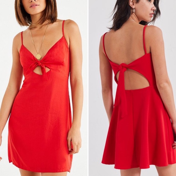 red front tie dress
